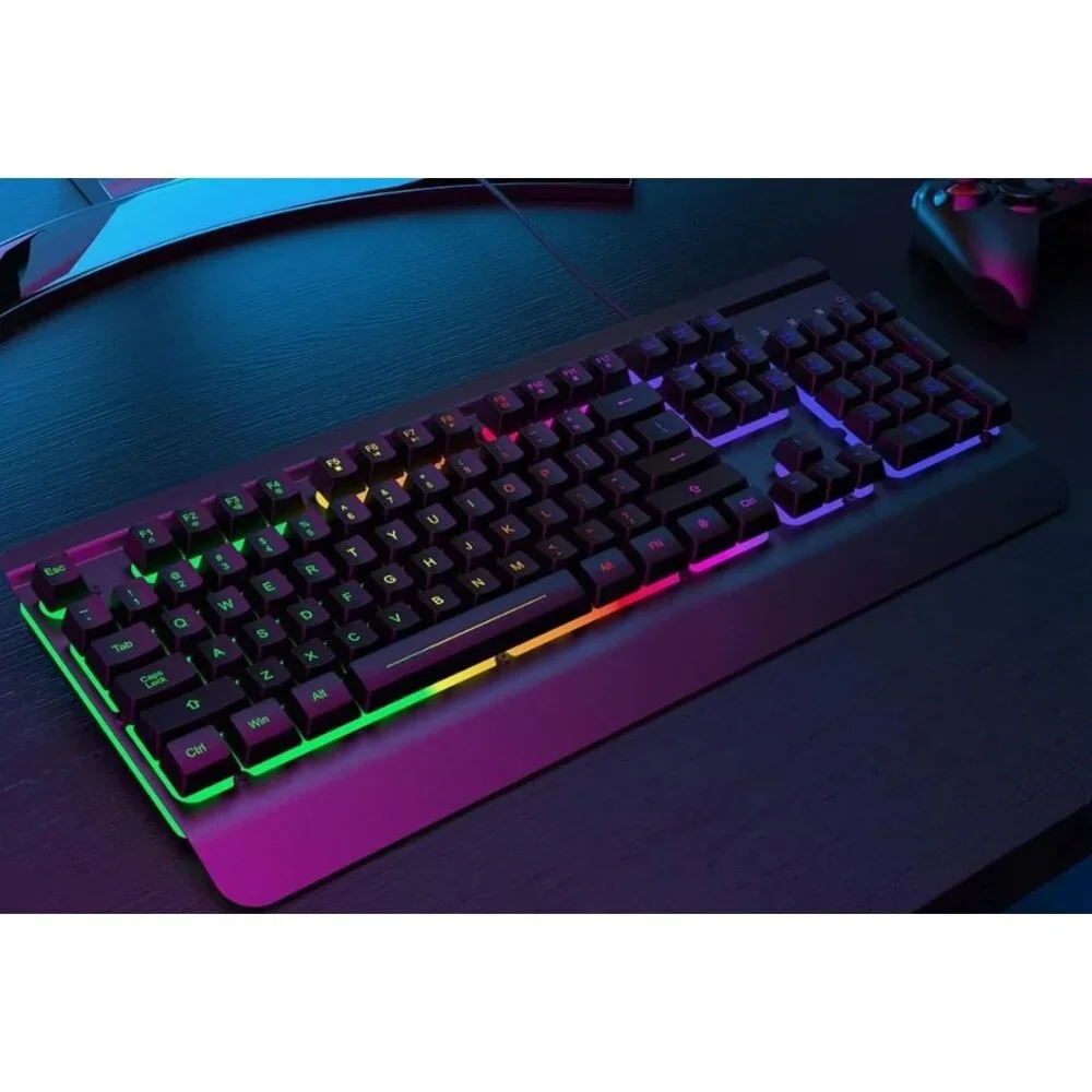 RisoPhy Gaming Keyboard, 104 Keys All-Metal Panel, Rainbow LED Backlit black